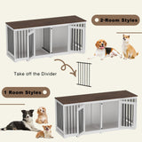 DAWNSPACES Double Dog Crates Furniture for Large Dogs, 71" Heavy Duty Wooden Large Dog Kennel with Removable Divider for 2 Dogs, Indoor Furniture Style Dog Crate House TV Stand, White DAWNSPACES