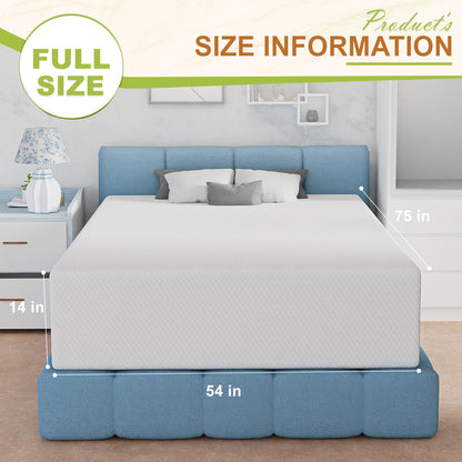 NChanmar 14 Inch Full Size Mattress, Gel Memory Foam Full Mattress, Pressure Relieving, Cooling Gel Foam, Full Mattress in a Box, Bed-in-a-Box, Full, 75" L x 54" W x 14" Th, White