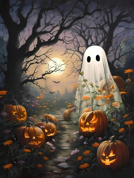 Halloween Pumpkin Diamond Art Kits for Adults,Full Round Drill Dot Scary Ghost Diamond Painting Kits for Beginner,DIY Gem Art and Craft Paint by Diamonds Scary Forest Scenery,Home Wall Decor 12X16Inch SJDIYSTORE