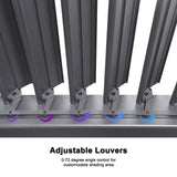 PURPLE LEAF Louvered Pergola with String Lights 9' x 14' Patio Aluminum Pergola with Independent Adjustable Rainproof Roof Hardtop Pergola for Outdoor Deck Garden Yard PURPLE LEAF