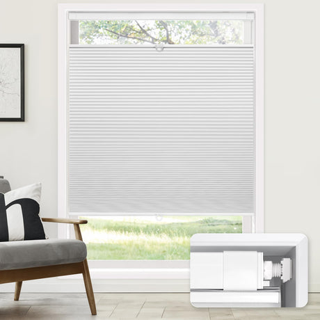 LazBlinds No Tools No Drill Cordless Cellular Shades, Top Down Bottom Up (TDBU) Honeycomb Shades for Home, Blackout Light Blocking Thermal Insulation Blinds for Windows, 34" W x 64" H, White LazBlinds