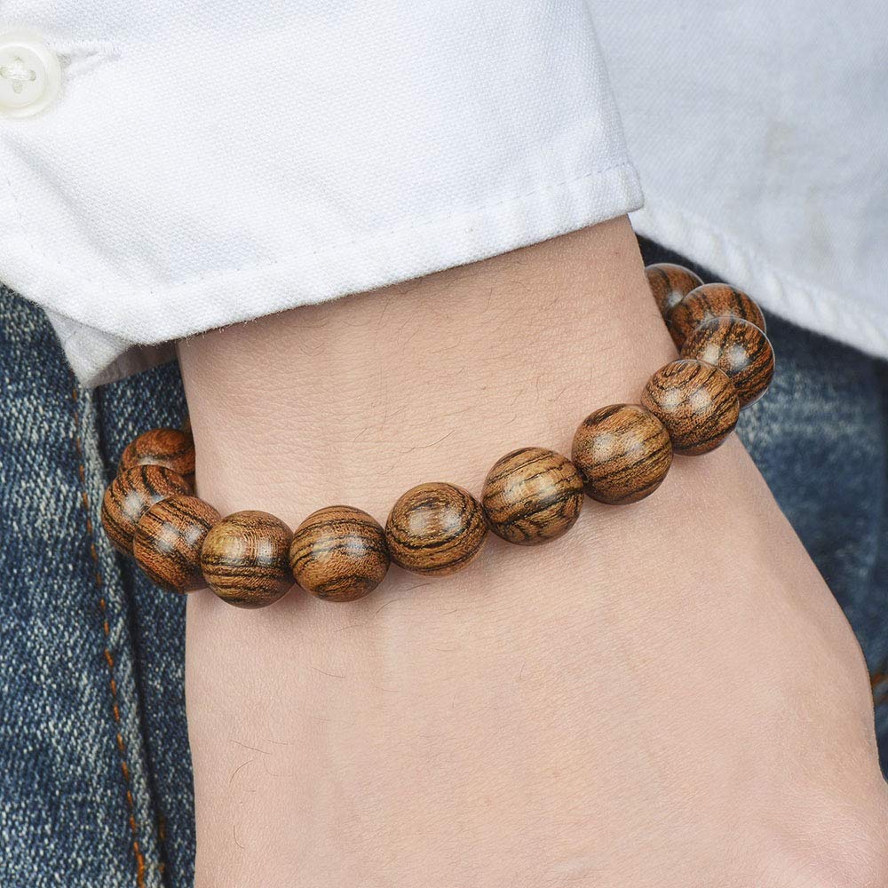 anzhongli Prayer Beads Bracelet 12MM for Men and Women Beaded Bracelet Sandalwood Elastic(12mm 17 beads Tiger skin) anzhongli
