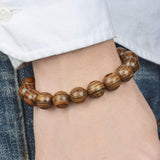 anzhongli Prayer Beads Bracelet 12MM for Men and Women Beaded Bracelet Sandalwood Elastic(12mm 17 beads Tiger skin) anzhongli
