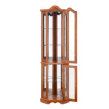 CKEASEAN Lighted Corner Curio Cabinet, 70.5" H Wooden China Cabinet with Adjustable Glass Shelves, Glass Display Cabinet with Lighted Bulb, Rack for Living Room Decoration(Oak) CKEASEAN