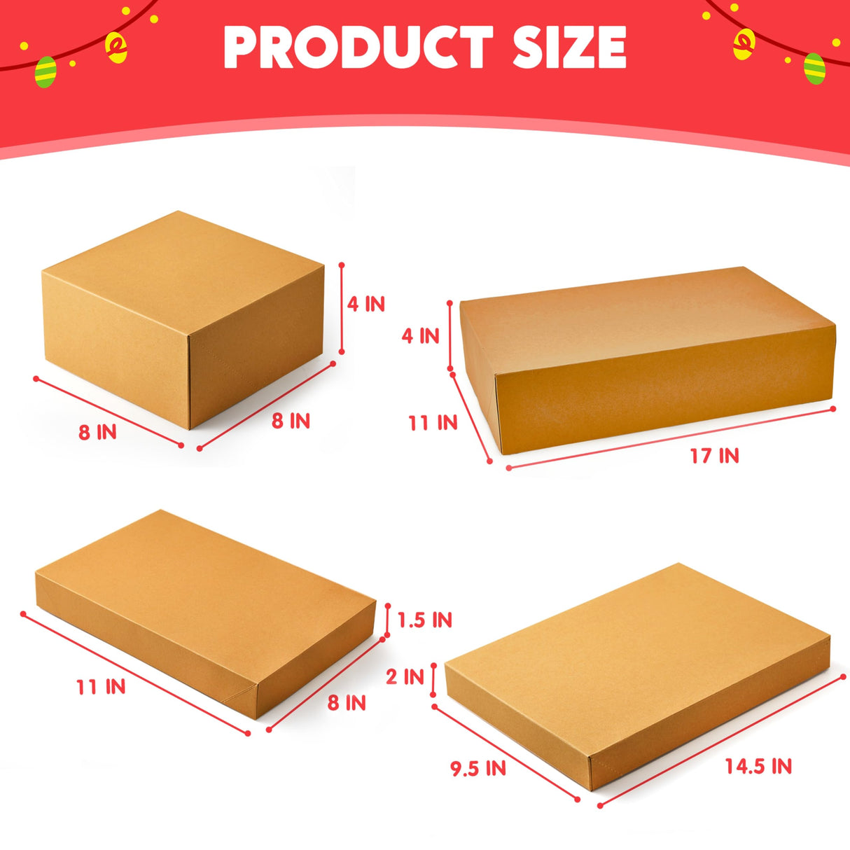 JOYIN 12PCS Brown Kraft Cardboard Gift Boxes with Lids for Presents, 4" Deep Large Shirt Robe Wrapping Boxes for Christmas Holiday, 4 Different Sizes Festive Xmas Lingerie Cupcake DIY Boxes JOYIN