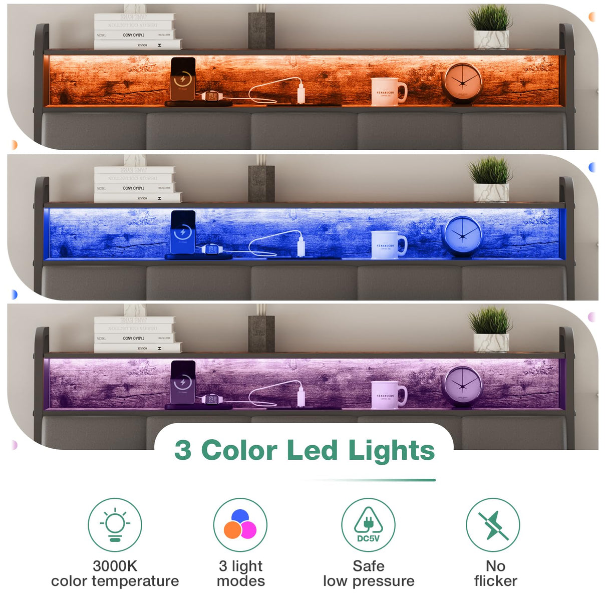 Novilla Queen Size Bed Frame With Headboard, Metal Frame With Lights & Charging, 12 Inches Storage Space, Heavy Duty Steel Slat Support, No Box Spring Needed Novilla