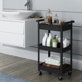 Steehoom 3-Tier Utility Rolling Cart with Cover Top Board, Mobile Utility Cart with Lockable Casters Multi-Functional Storage Trolley for Office, Bathroom, Kitchen, Garden, Laundry Room (Black) Steehoom