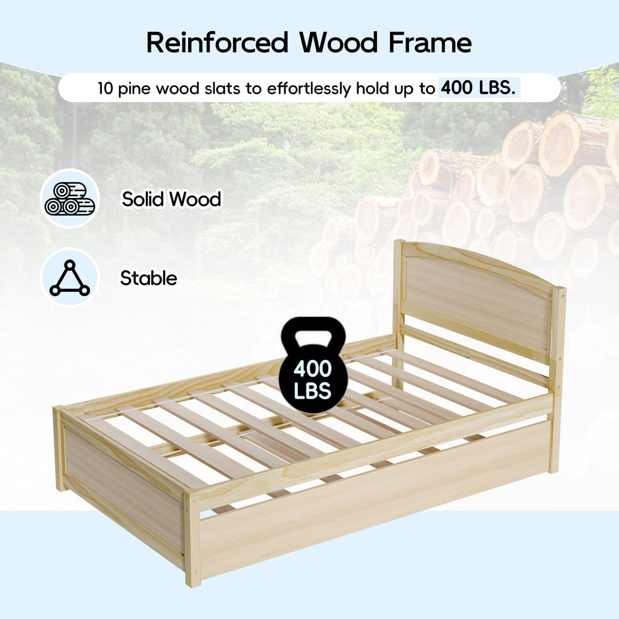 TOLEAD Daybed with Trundle, Twin Size Pull Out Bed, Solid Wood Extendable Day Bed with Trundle, Include Slat Support (Natural, Trundle) TOLEAD