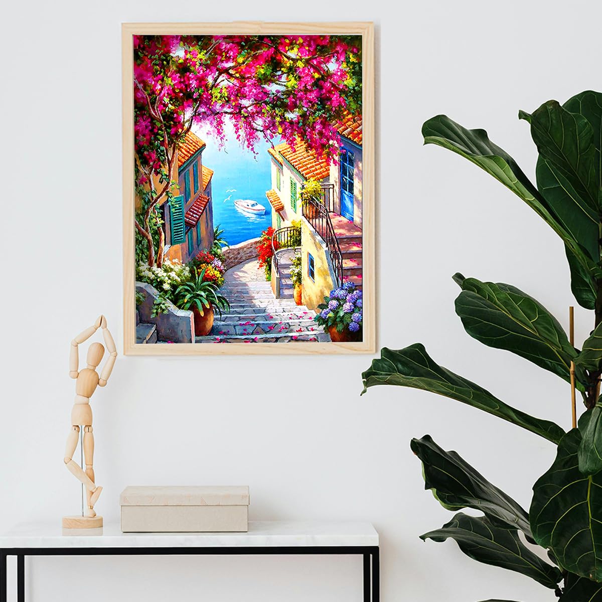 QIOUOL 5D Diamond Art Kits for Adults Beginners,Seaside Town DIY Painting with Round Full Drill Diamonds Painting Mosaic Gems Art for Home Office Wall Decor 12x16 Inch QIOUOL