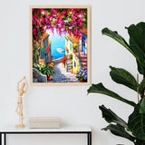 QIOUOL 5D Diamond Art Kits for Adults Beginners,Seaside Town DIY Painting with Round Full Drill Diamonds Painting Mosaic Gems Art for Home Office Wall Decor 12x16 Inch QIOUOL