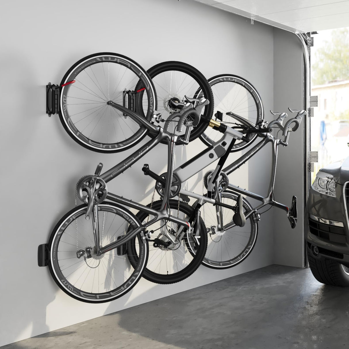 monTEK Swivel Bike Wall Mount, Bike Hangers for Garage, Wall Mount Bike Rack, Space Saving Sturdy Wall Bike Rack, Vertical Bike Rack Holds Up to 66 lbs - Bike Storage Rack for Garage, Red, 4 Pack monTEK