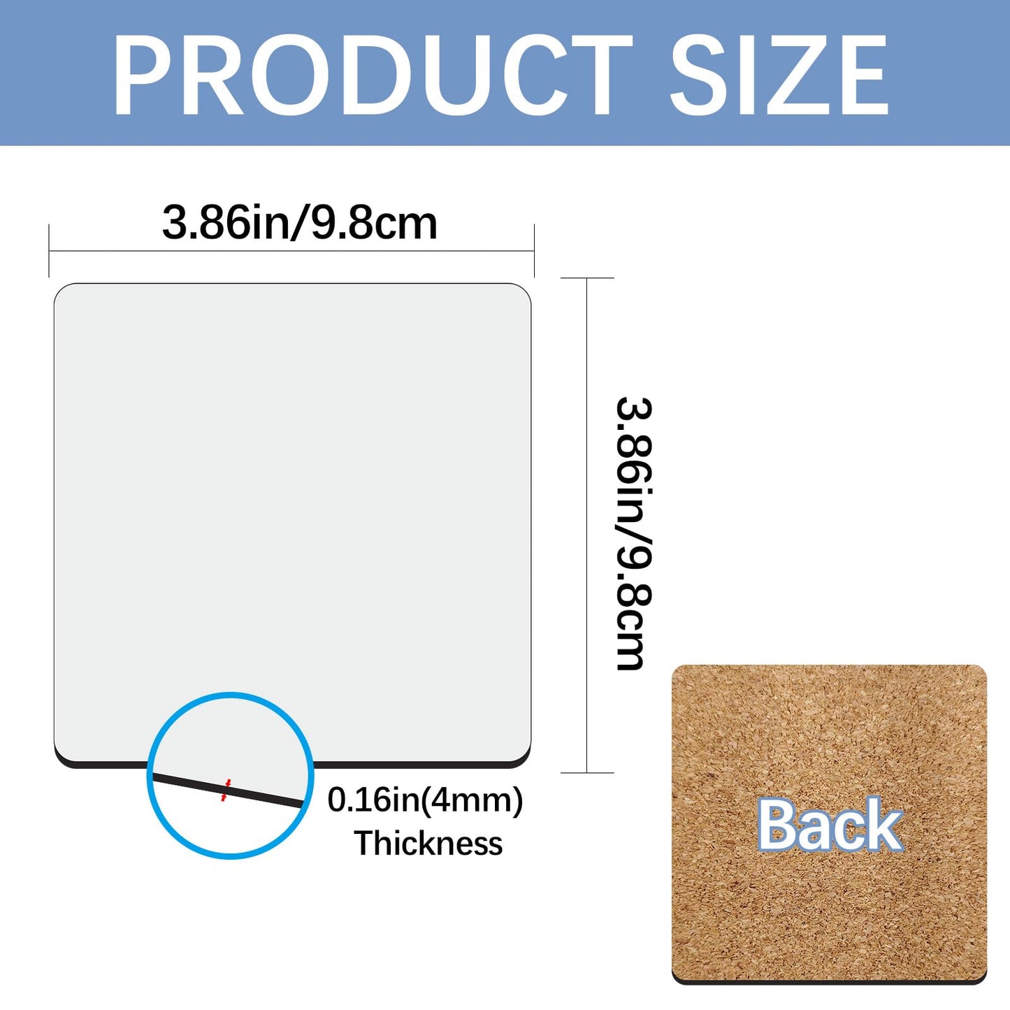 36 Pcs Sublimation Square Coaster Blanks Bulk with Cork Back MDF Sublimation Coasters Blanks Cork Back Heat Transfer Wood Hardboard Cork Coasters Sublimation Product Blank Coaster 3.86x3.86 Inch