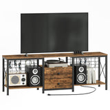 YATINEY TV Stand with Power Outlet for 75 Inch, Entertainment Center with 2 Fabric Drawers, TV Console Table with Open Storage Shelves for TVs, Cable Management, for Living Room, Bedroom, DS16UBR YATINEY
