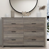 Vikiullf 6 Drawer Dresser - Farmhouse Dressers for Bedroom, Wooden Double Dresser, Storage Dressers Organizer for Bedroom, Living Room, Hallway, Entryway, Horizontal Dresser, Grey Vikiullf