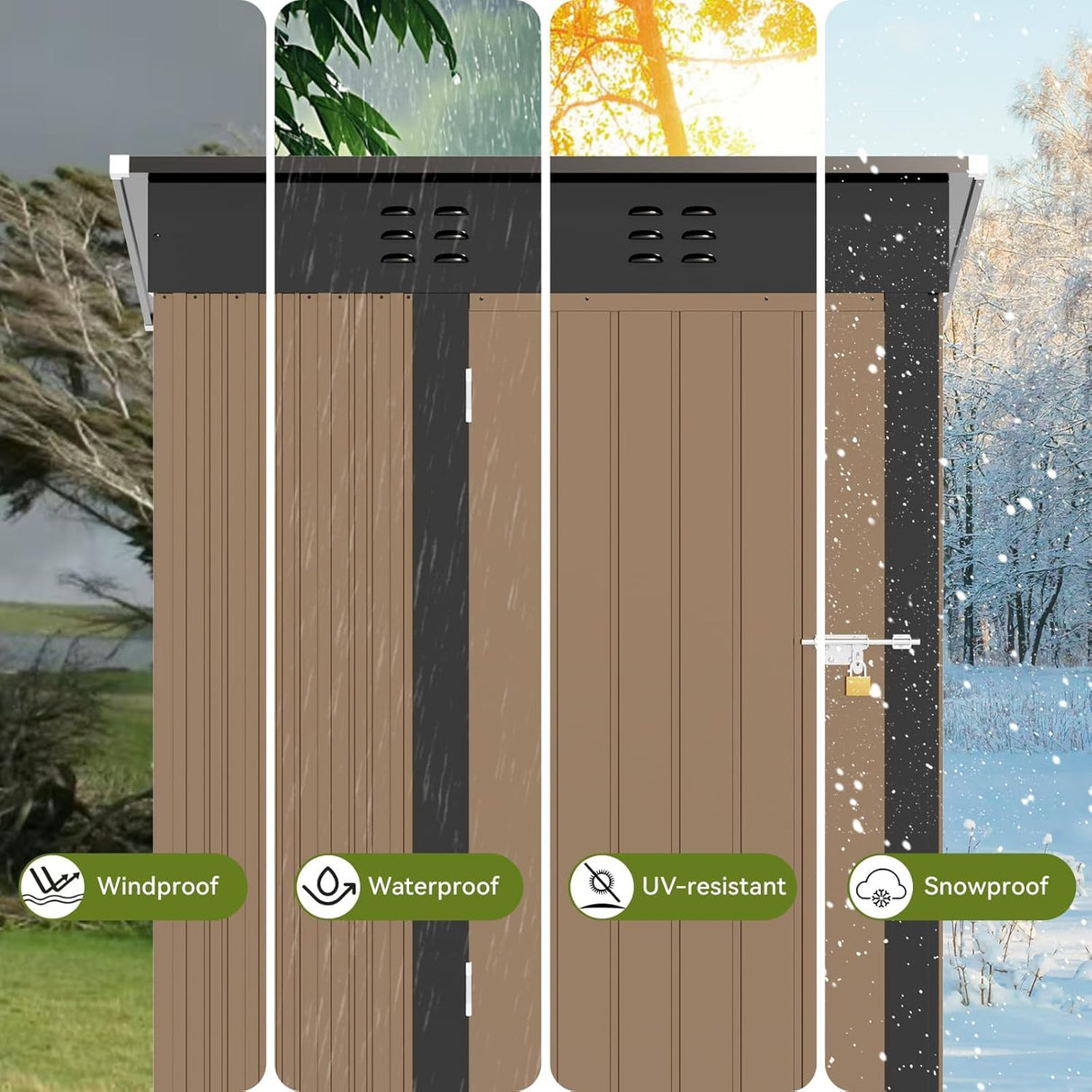 COMHOMA Shed Outdoor Storage Shed Metal,Lockable Doors Tool Sheds with Sloping Roof,Steel Garden Shed with Air Vent for Backyard,Patio,Lawn,Poolside (Brown, 5'*3') COMHOMA