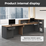 Anzhap L-Shaped Reception Desk with Counter, Modern Front Desk Checkout Counter with Drawer, Storage Cabinet, Keyboard Tray for Office, Salon, Lobby (Walnut + Iron Gray/Right, 94" L*24" W*41" H) Anzhap