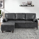 ACMEASE 76" Sectional Sofa Couch with Reversible Chaise, Suede Leather L Shaped Sofa w/USB Charger Ports & Storage Bag, Convertible Modern Couch w/Storage Space for Living Room, Small Space, Grey ACMEASE