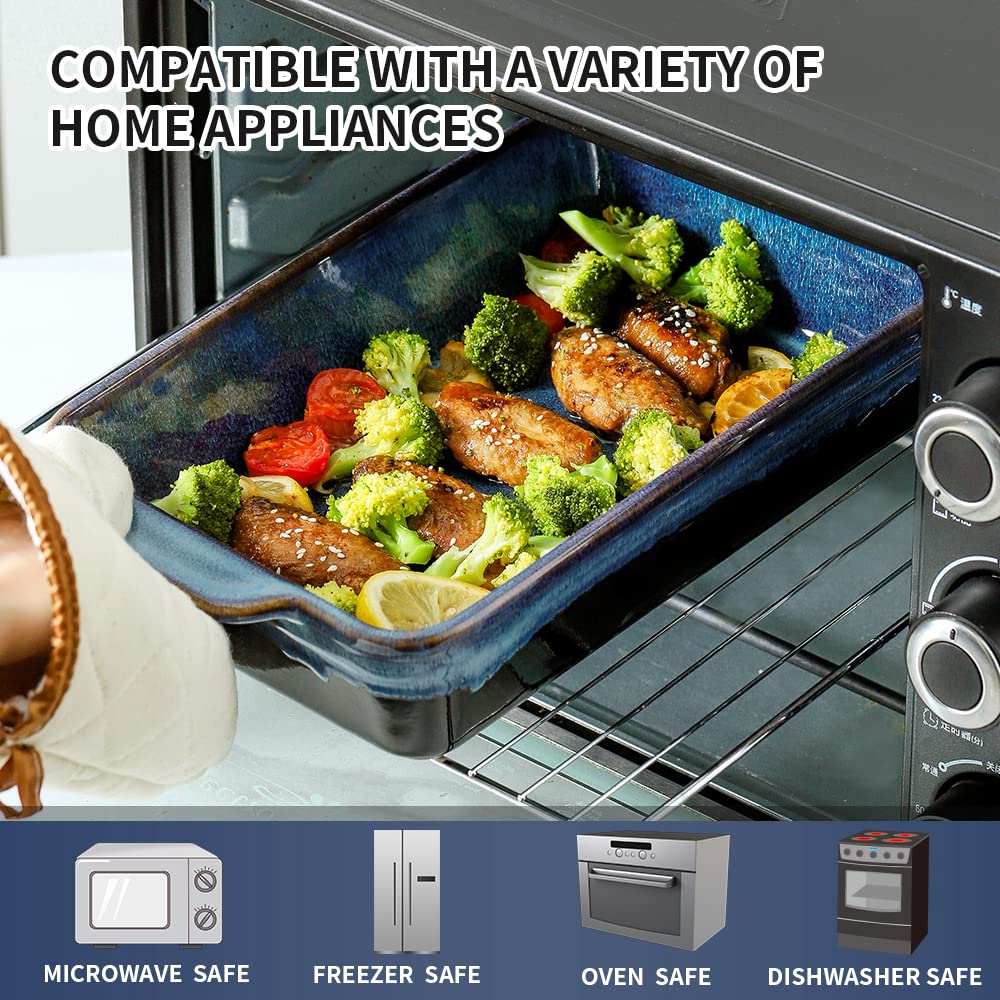 KOOV Bakeware Set, Ceramic Baking Dish Set, Rectangular Casserole Dish Set, lasagna Pan, Baking Pans Set for Cooking, Cake Dinner, Kitchen, 9 x 13 Inches, Reactive Glaze 3-Piece (Nebula Blue) KOOV