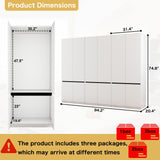 LABROSKIA White Armoire Wardrobe Closet: 74" Wooden Wardrobe Closet with 6 Doors, Bedroom Armoires with Hanging Rod, Tall Closets Cabinet for Hanging Clothes (94.5") LABROSKIA