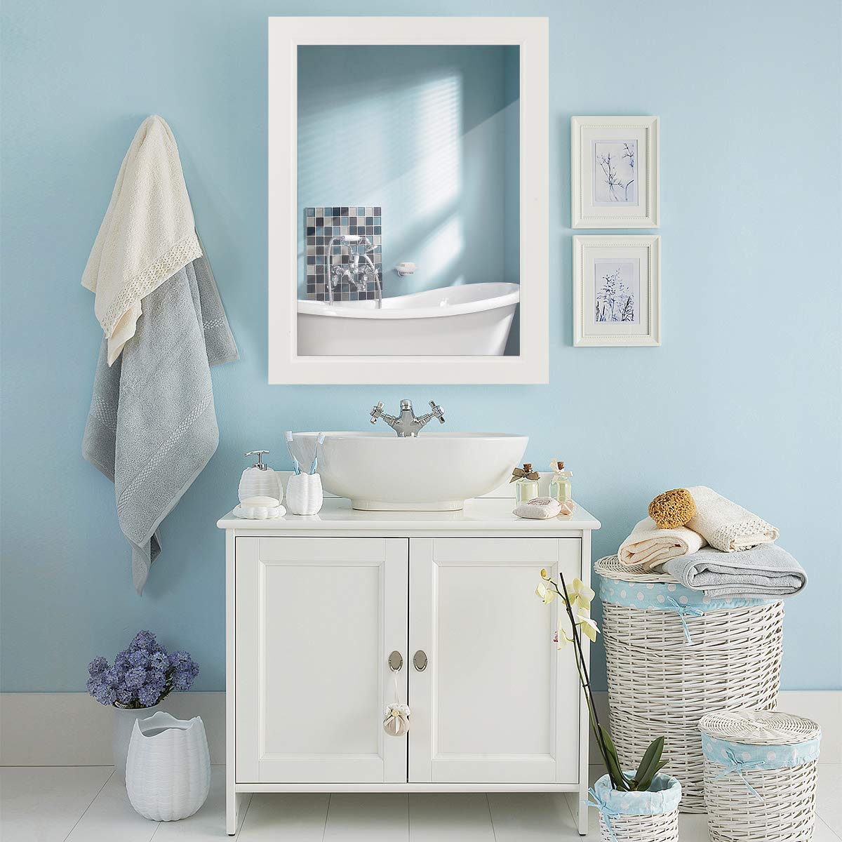 Tangkula Mirrored Bathroom Cabinet, Wall Mount Storage Organizer, Medicine Cabinet with Single Doors - WoodArtSupply