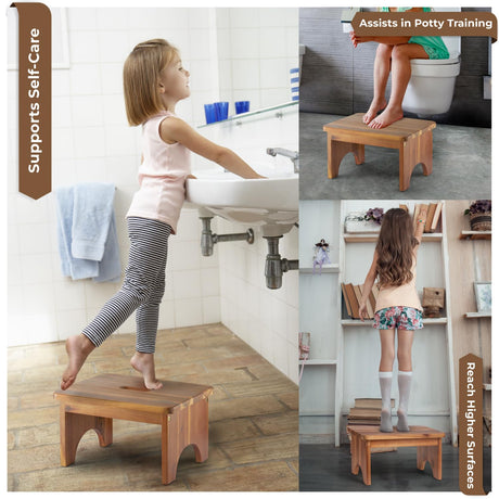 Wooden Step Stool, 9'' One Step Stool for Adults, Wooden Beside Step Stool with 550 Lbs Load Capacity, Heavy Duty/Portable/Nonslip/Durable Construction Safe Step Stool for Bedroom/Kitchen FANATU