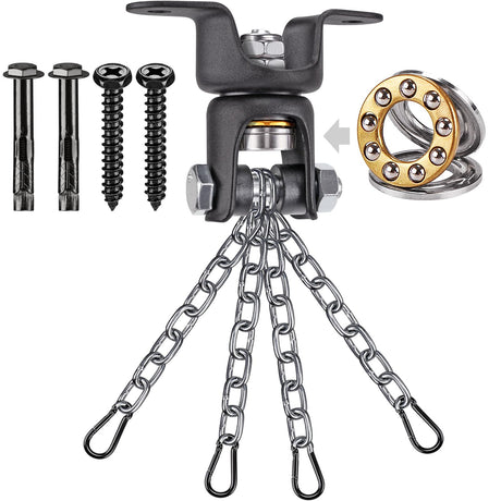 BeneLabel Heavy Duty Boxing Punching Bag Chain, 800 LB Capacity, 360° Rotation Wood Beam Holder with 4 Chains and 4 Carabiners, 2 Wood Screws for Wooden Sets BeneLabel