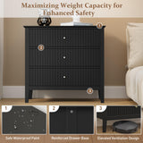 RoyalCraft 3 Drawer Dresser Set of 2, Fluted Chest of Drawers with Storage, Modern Painted 30 inch Tall Nightstand for Bedroom Living Room Entryway, Black RoyalCraft