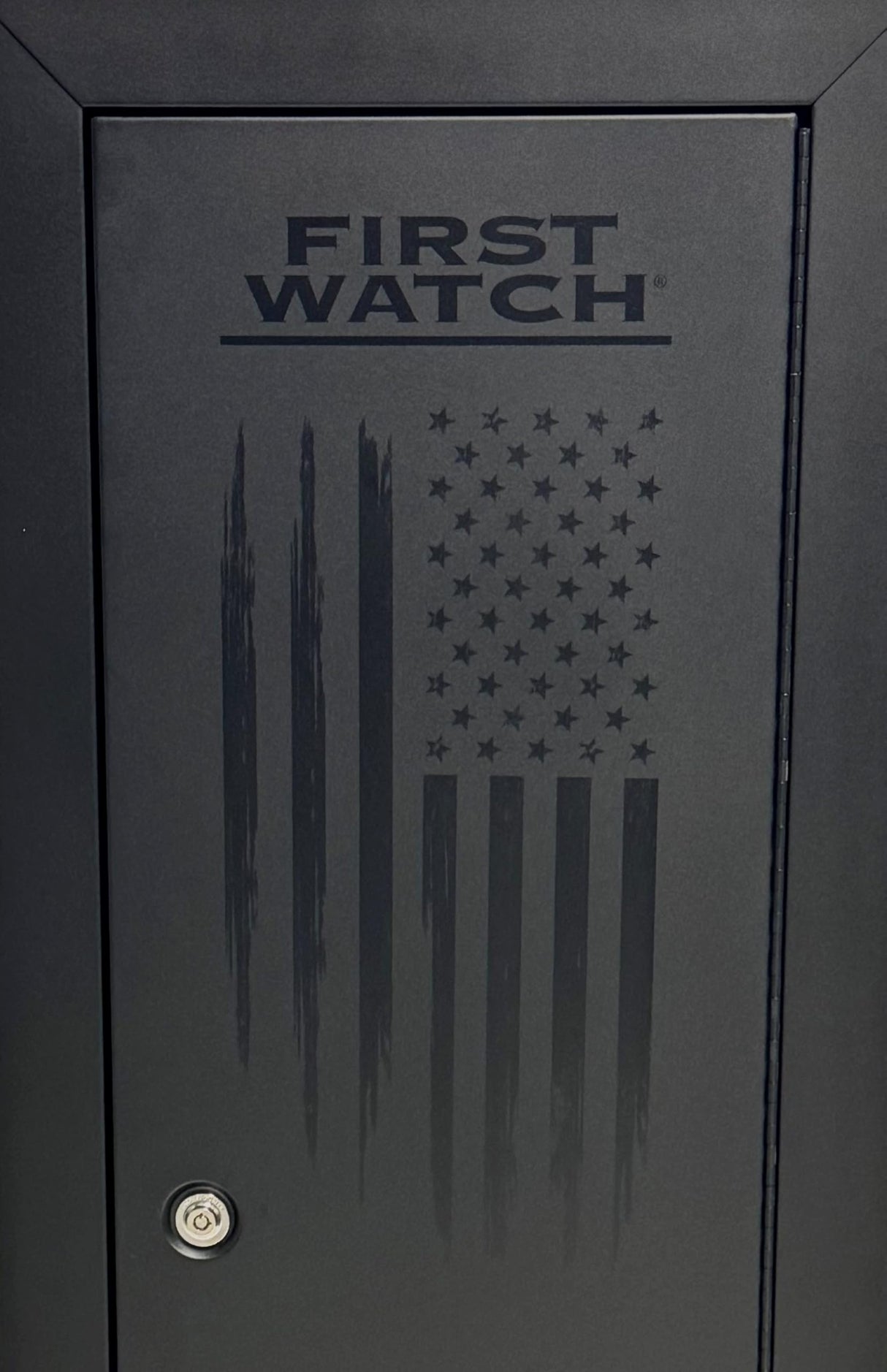 First Watch 8-Gun Security Cabinet, Steel Storage Safe with Lock, American Flag Design, Black Homak