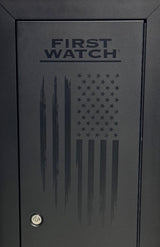First Watch 8-Gun Security Cabinet, Steel Storage Safe with Lock, American Flag Design, Black Homak