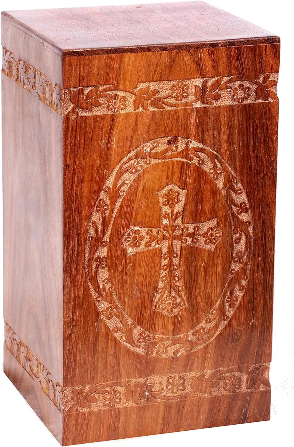 KHIZAR HANDICRAFT Handcrafted Urn Box For Human Ashes Wood Tree Urn Personalized Wooden Urn Handmade Unique Design Urn BY SUNRISE WOOD STORE (Medium (9x5.5 Inches)) - WoodArtSupply