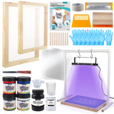 Ecoofor 47pcs All-in-One Set with 50W UV Exposure Lamp,2 Size Wood Screen Printing Frames, 4 Colors Screen Printing Ink, 10 A4 Size Inkjet Transparency Films Ecoofor
