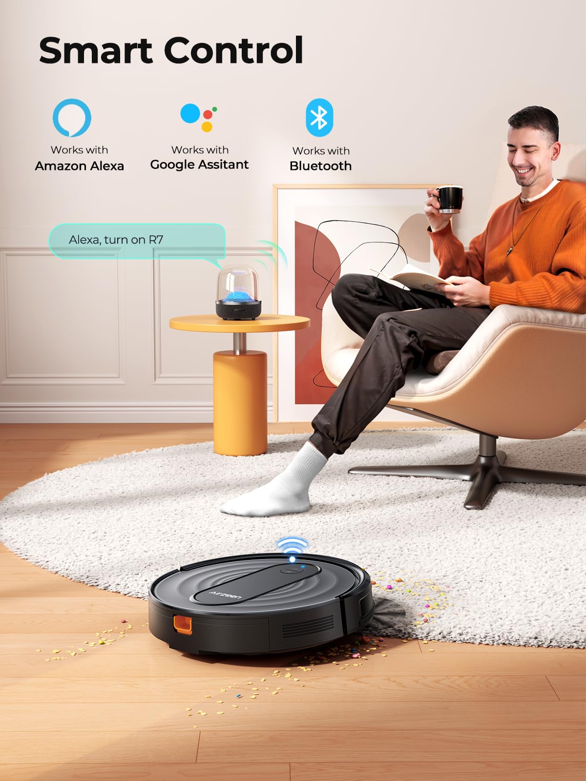 Airzeen Robot Vacuum Cleaner with 3000Pa Suction,Personalized Cleaning Settings,Auto Self-Charging Robotic Vacuum,Carpet Booster,App/Alexa/Remote Control, Ideal for Pet Hair/Hard Floor/Carpet,R7 Airzeen