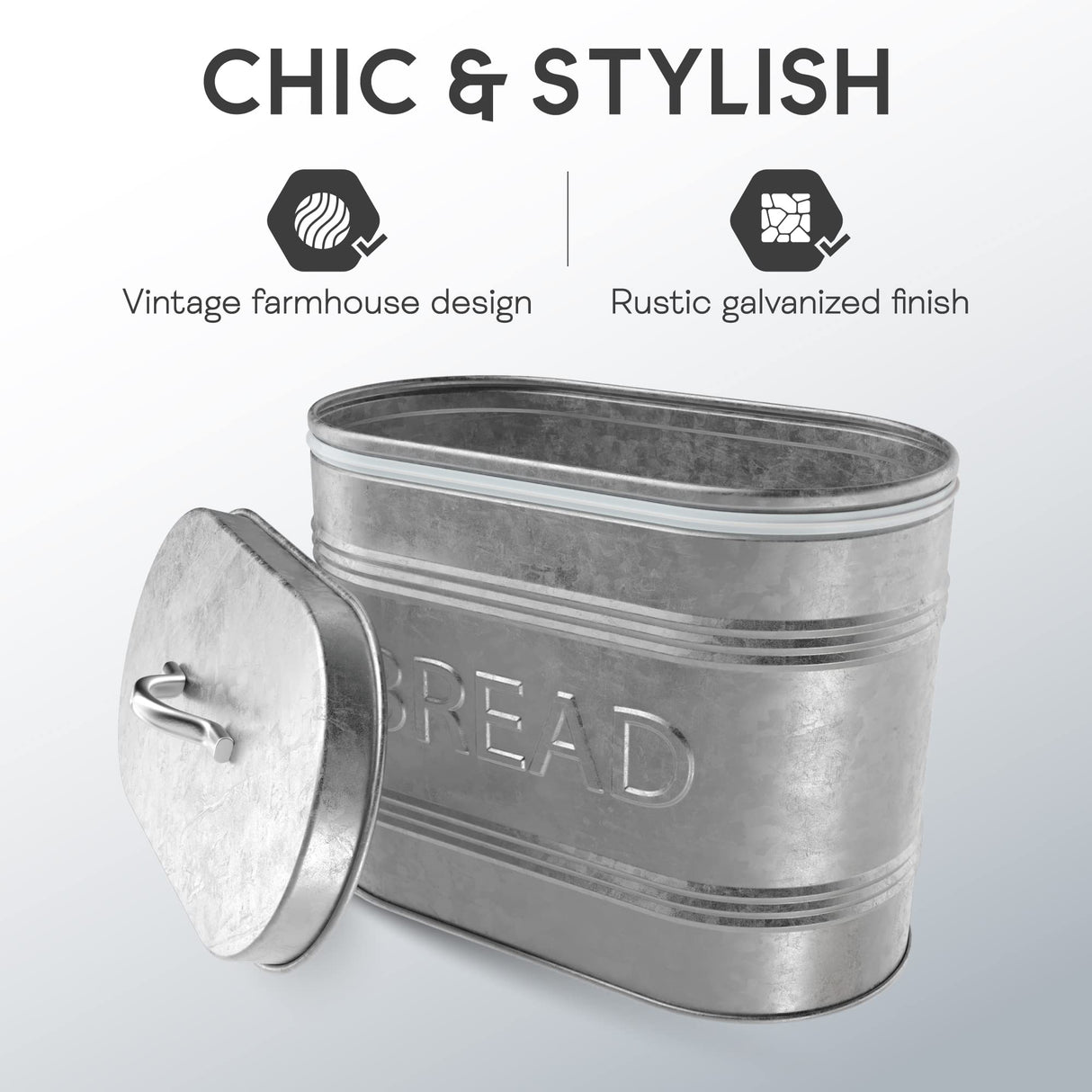 Amici Home, , Rustic Kitchen Galvanized Metal Bread Storage Bin, 288 oz, Gray Amici Home