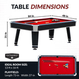 Hathaway Jupiter 7 Ft Heavy Duty Pool Table – Includes Cue Sticks, Billiard Balls, Brush – Modern Look for Family Billiards Games Room – Red Felt with Black Finish Hathaway