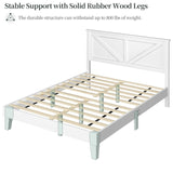 Yaheetech Wood Bed Full, Farmhouse White Rubberwood Platform Bed Frame with V-Designed Headboard, Sturdy Wooden Support Slats, Holds up to 800 Pounds, Noise-Free, Easy Assembly Yaheetech