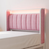 LIKIMIO Twin Size Bed Frame with Armrests Headboard & RGB Light, Upholstered Twin Size Bed Platform with Drawers, No Box Spring Needed, Study & No Noise, Modern Pink LIKIMIO