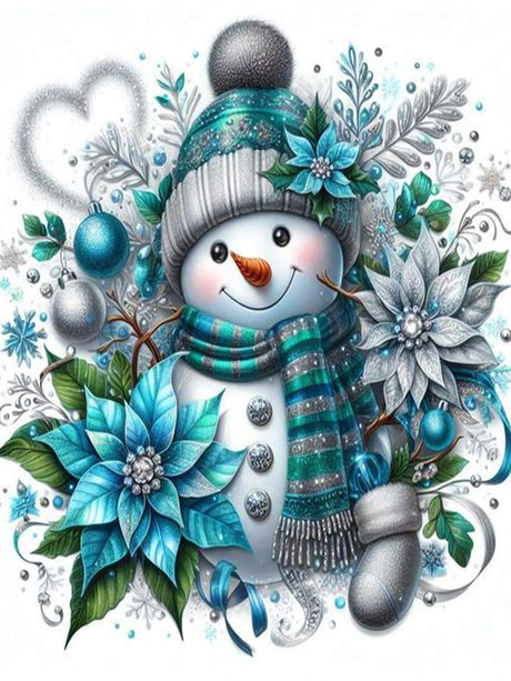 Christmas Diamond Art Kits for Adults, Flowers Snowman with Hat Scarf DIY 5D Round Full Drill Gem Art Kits for Beginner, Winter Diamond Painting Kit for Home Wall Decor 12x16 Inch eniref