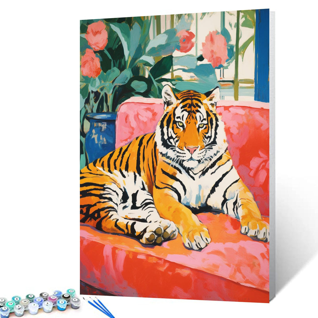 Tucocoo Wild Animal Tiger Laying on Sofa DIY Paint by Numbers for Adults Childlike Innocence and Charm Style DIY Oil Painting Acrylic Paint Art Pastel Painting Kit Canvas 16x20 Inch（Without Frame ） Tucocoo