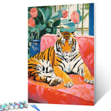 Tucocoo Wild Animal Tiger Laying on Sofa DIY Paint by Numbers for Adults Childlike Innocence and Charm Style DIY Oil Painting Acrylic Paint Art Pastel Painting Kit Canvas 16x20 Inch（Without Frame ） Tucocoo