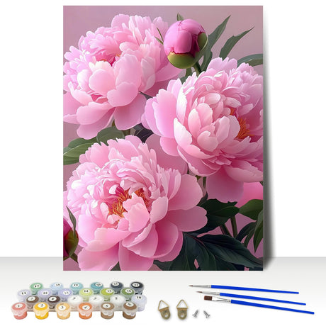 MAXBYE Pink Peony Paint by Numbers for Adults, Flower Paint by Number on Canvas Without Frame, DIY Easy Oil Painting for Home Wall Decor Gift 12x16inch MAXBYE