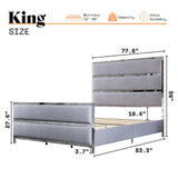 AMERLIFE 59" King Size Bed Frame, Velvet Upholstered Bed with Silver Trim Headboard & Footboard, Channel Tufted Platform Bed Frame, No Box Spring Needed/Light Grey AMERLIFE