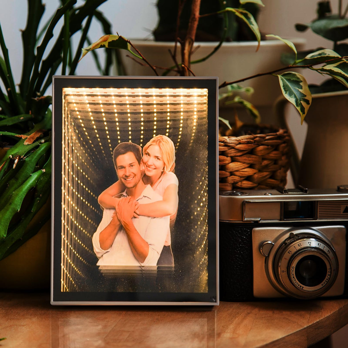 Neonip Personalized Infinity Mirror Light Box - Custom Photo Infinite Tunnel LED Night Lights Plaque - 3D Modern Family Home Decor Makeup Mirrors Gifts for Wedding Birthday Anniversary Neonip