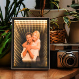 Neonip Personalized Infinity Mirror Light Box - Custom Photo Infinite Tunnel LED Night Lights Plaque - 3D Modern Family Home Decor Makeup Mirrors Gifts for Wedding Birthday Anniversary Neonip