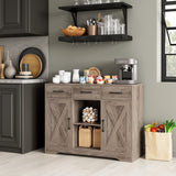 HOSTACK Modern Farmhouse Buffet Storage Cabinet, Barn Doors Wood Sideboard with Drawers and Shelves For Coffee Bar, Kitchen, Dining Room, Living Room, Ash Grey HOSTACK