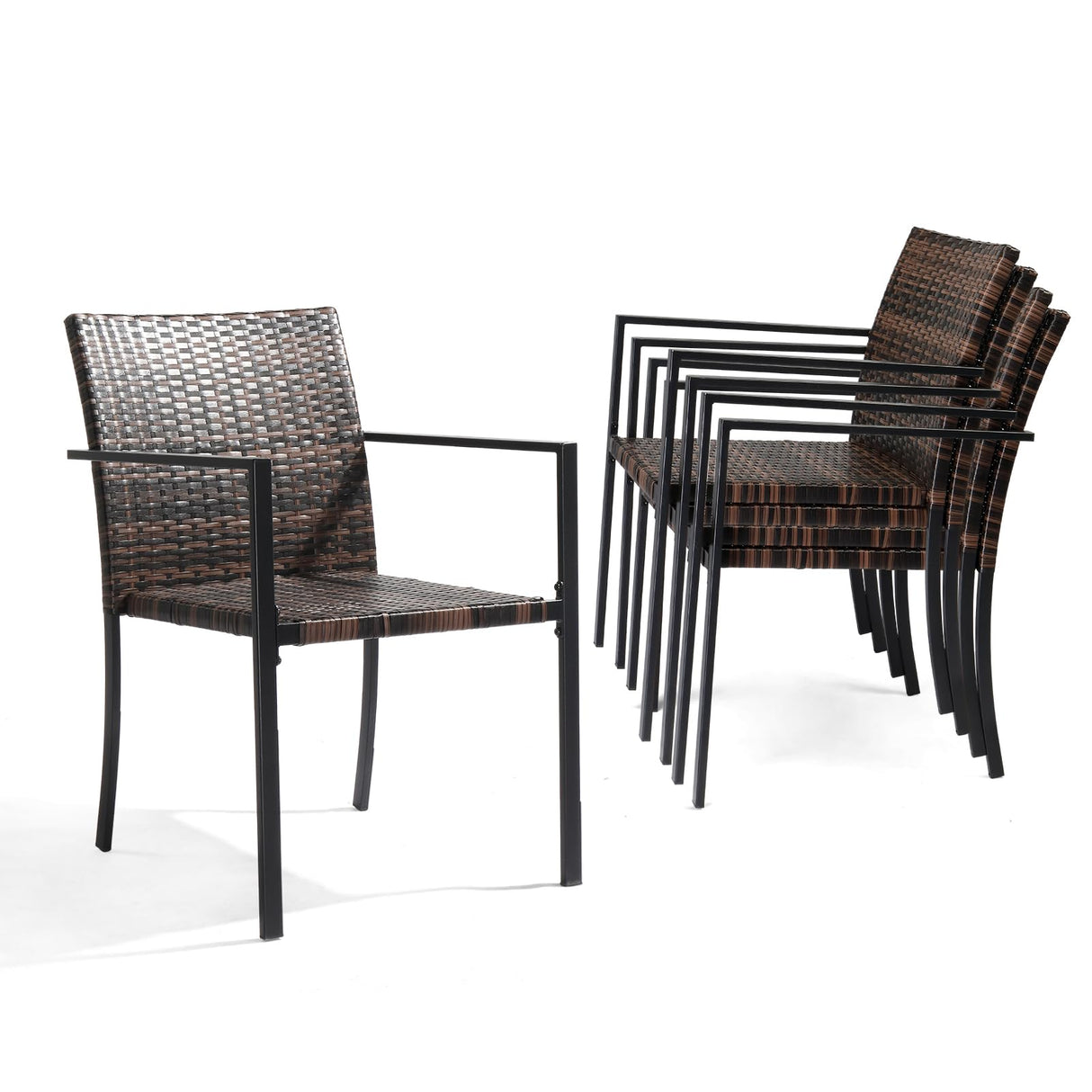 VINGLI Stackable Wicker Chairs Outdoor Dining Set of 4, All-Weather Patio Chairs for Garden, Porch, Deck, Fire Pit - Brown, 350 lbs Capacity VINGLI