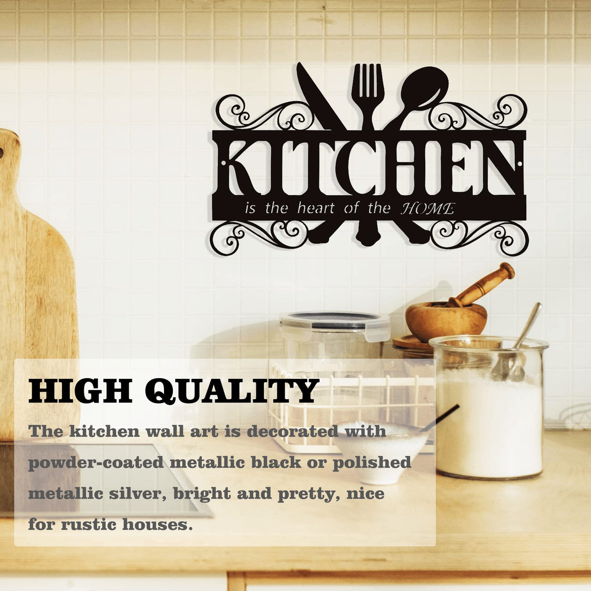 Metal Rustic Kitchen Decor Signs Decoraions For Wall, Country Farmhouse Decoration for Dining Room, 13.8 x 8.8 Inches (Black) BiaGift