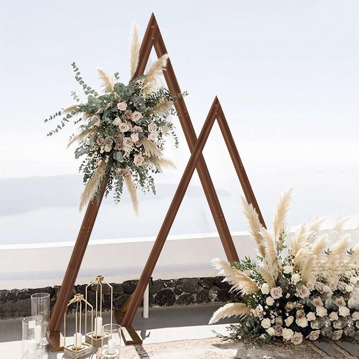 Wood Wedding Arch for Ceremony Triangle Arbor Backdrop Stand Outdoor