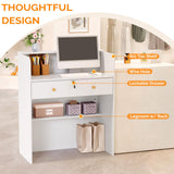 OmySalon Reception Desk with Counter, Small Front Desk w/Lockable Drawer, Wooden Modern Reception Table for Salon Lobby Office Home (White, 32) OmySalon