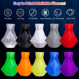 dikale PLA Pro 3D Printer Filament 10 Packs, 1.75mm No Tangle, Each Spool Net Weight 1KG, in Total 10KG Bundles, Black+White+Grey+Clear+Blue+Green+Orange+Red+Yellow+Purple dikale