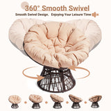 VINGLI 38” Outdoor Wicker Papasan Chair with Cushion, 360-Degree Swivel Egg Chair Patio Papasan Chairs Lounge Chair for Balcony, Yard, Porch (Brown) VINGLI